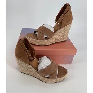 Lisa Vicky Platform Wedge Sandal Suede Cognac Gemi Size 10 New